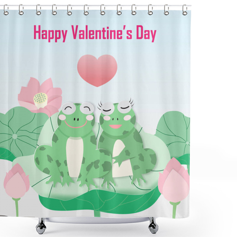 Personality  Happy Valentines Day With Two Frogs On The Lotus Leaf. Shower Curtains