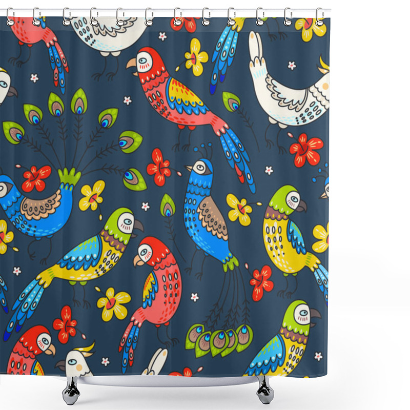 Personality  Seamless Parrots And Peacocks Shower Curtains