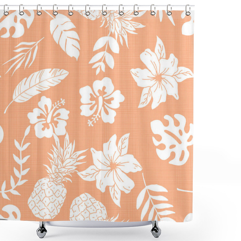 Personality  Tropical Flower Leaves And Pineapple Monochrome Seamless Pattern On Texture Background Shower Curtains