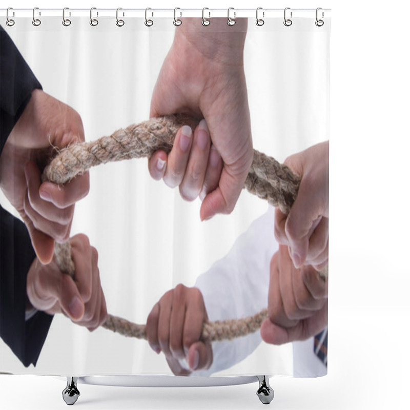 Personality  Teamwork Businessman Team ,team People Hold Rope Circle Concept Shower Curtains