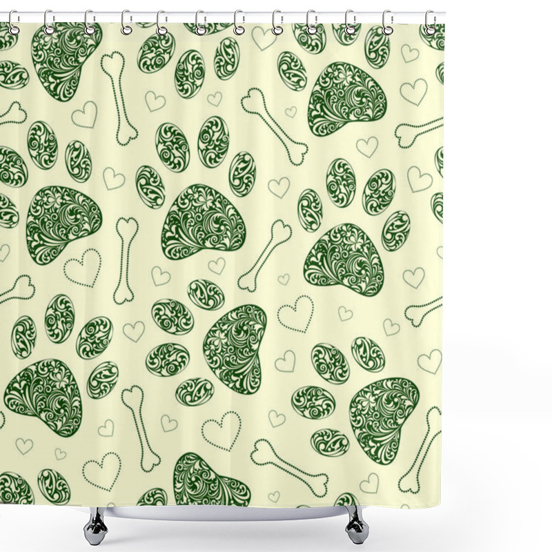 Personality  Seamless Pattern With Floral Animal Paw Print Shower Curtains