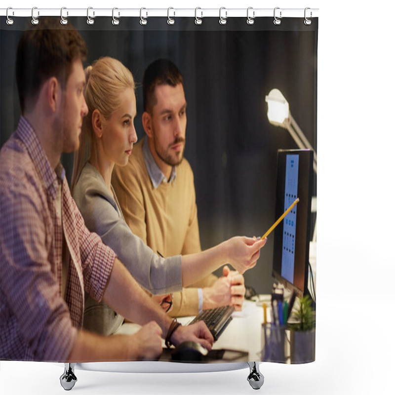 Personality  Business Team With Computer Working Late At Office Shower Curtains