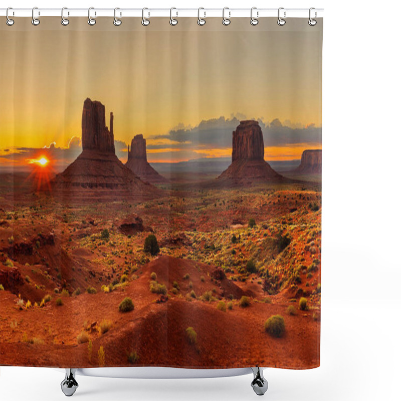 Personality  Sunrise Over Monument Valley Panorama Shower Curtains