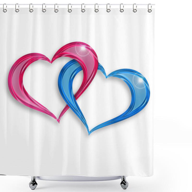 Personality  Pink And Blue Hearts Entwined On White Background Shower Curtains