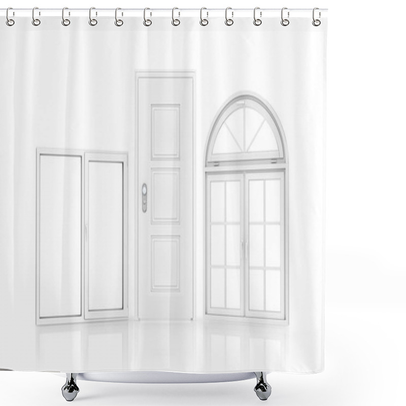 Personality  Doors And Windows Over White Background. Shower Curtains