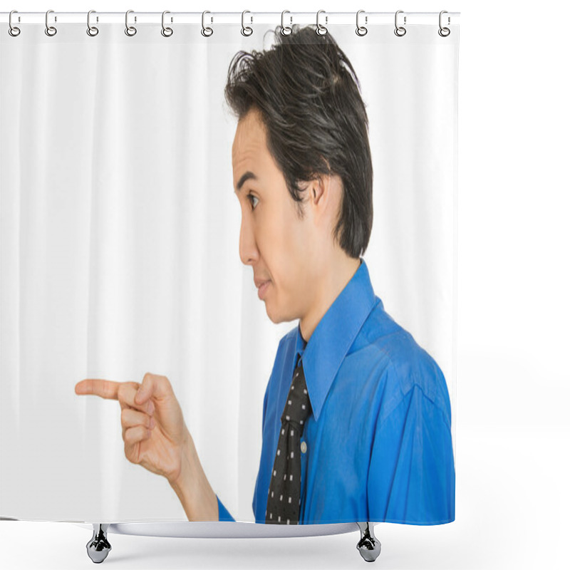 Personality  Serious Man, Pointing With Index Finger At Someone Shower Curtains