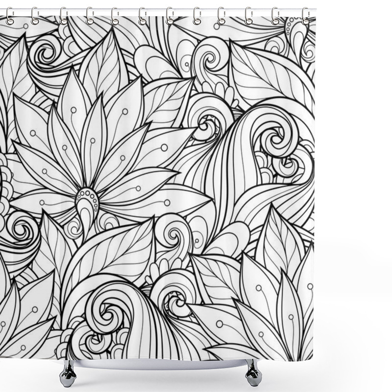 Personality  Seamless Abstract Monochrome Floral Pattern Shower Curtains