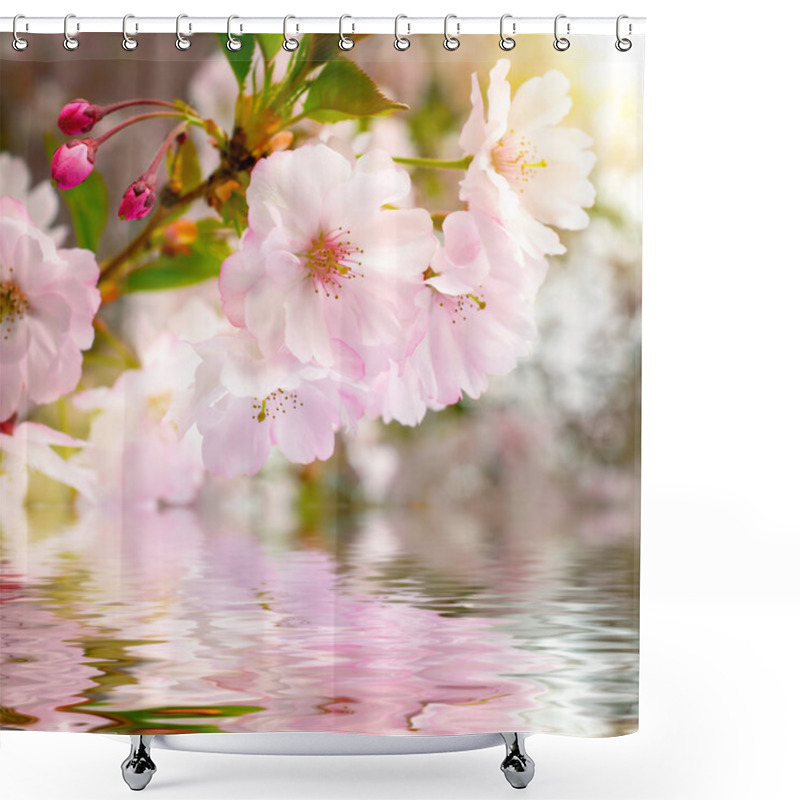 Personality  Cherry Blossoms With Reflection On Water Shower Curtains