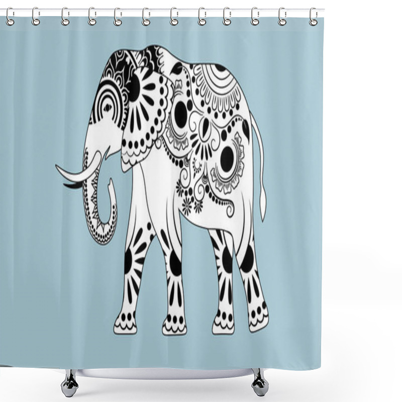 Personality  Indian Beautiful Elephant In Zentangle Ornament Asian Style. Elephant Mandala Razukrashka Antistress Shower Curtains