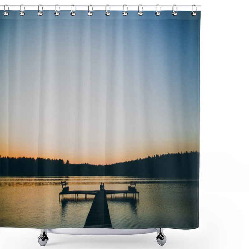 Personality  Man And Woman On Wooden Quay Shower Curtains