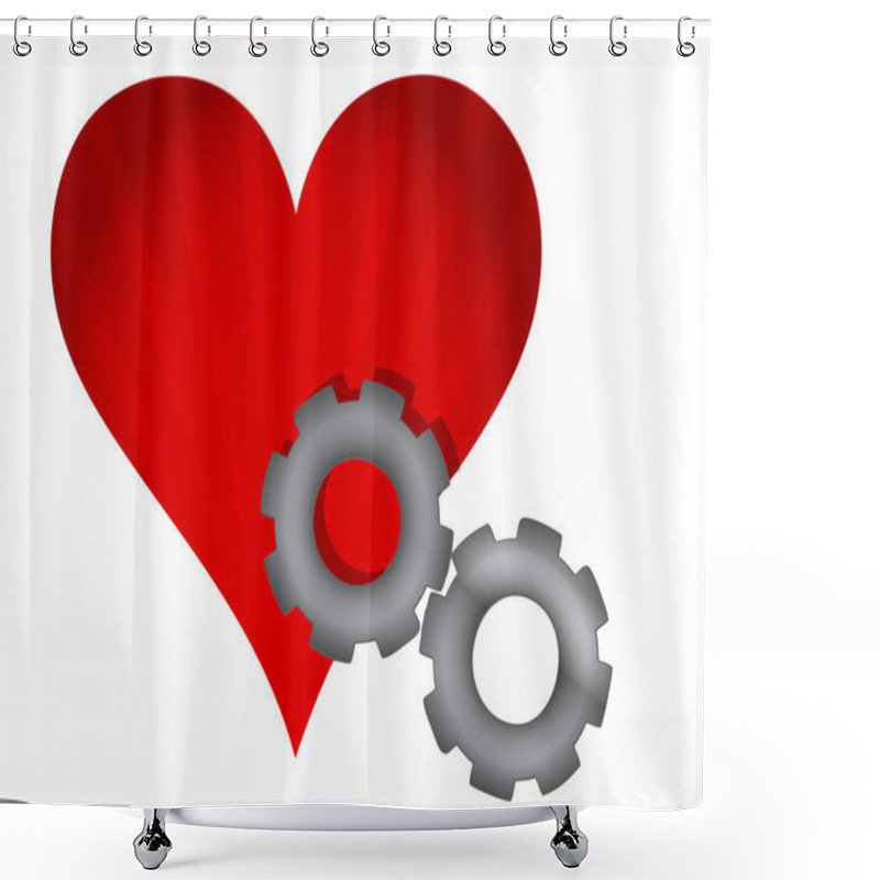 Personality  Red Heart And Gears Illustration Design Over White Shower Curtains