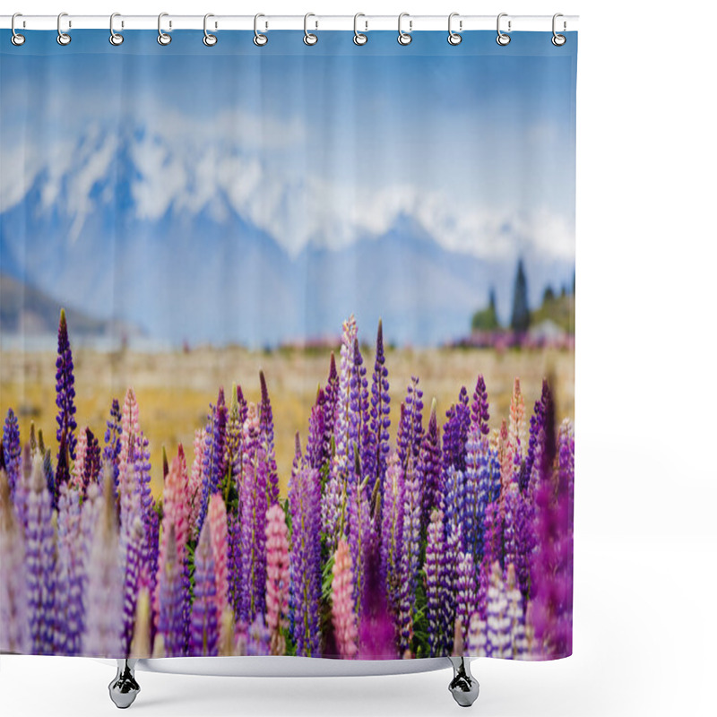 Personality  Tekapo Lake With Lupins Blooming Shower Curtains