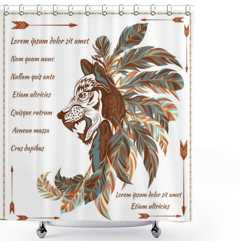 Personality  Envelope In Ethnic Style Image Of The Wolf With Feathers, Arrows Shower Curtains