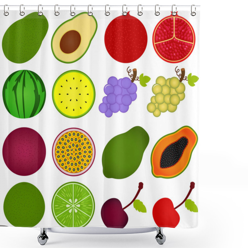 Personality  A Vector Collection Of Fresh Fruit Cut In Half Isolated On White Shower Curtains