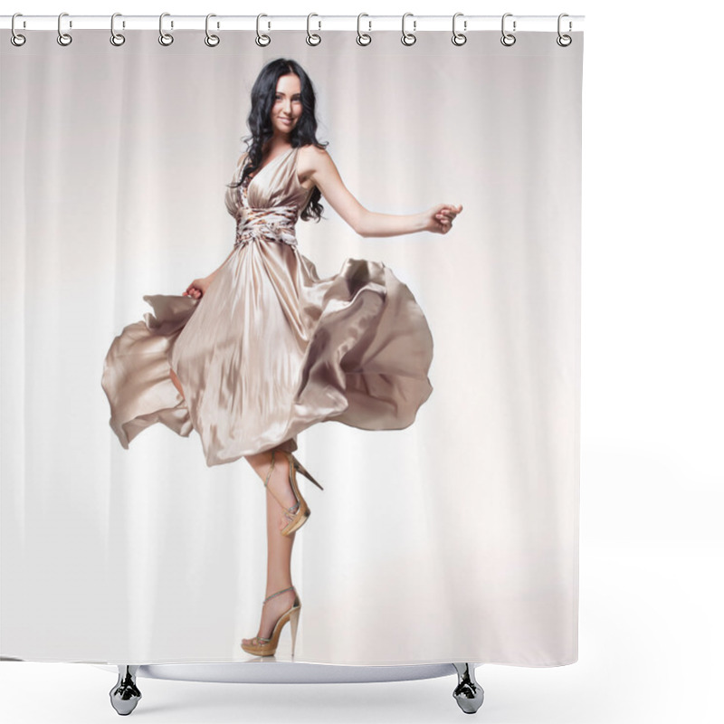 Personality  Brunette In Waving Dress Shower Curtains