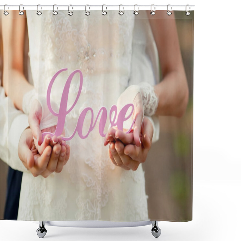 Personality  Bride And Groom With Wooden Words Love Shower Curtains