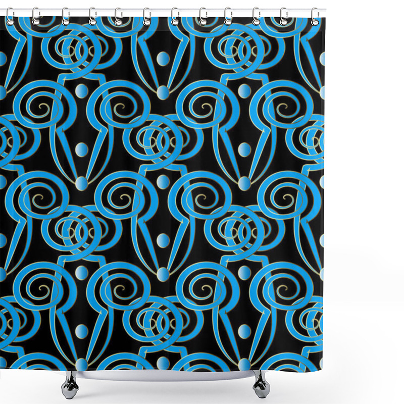 Personality  Celtic Style Ornamental Abstract Vector Seamless Pattern. Patterned Elegant Background. Repeat Decorative Backrop. Geometric Shapes, Lines, Curves, Spirals, Circles. Blue Ornate Ethnic Ornament. Shower Curtains