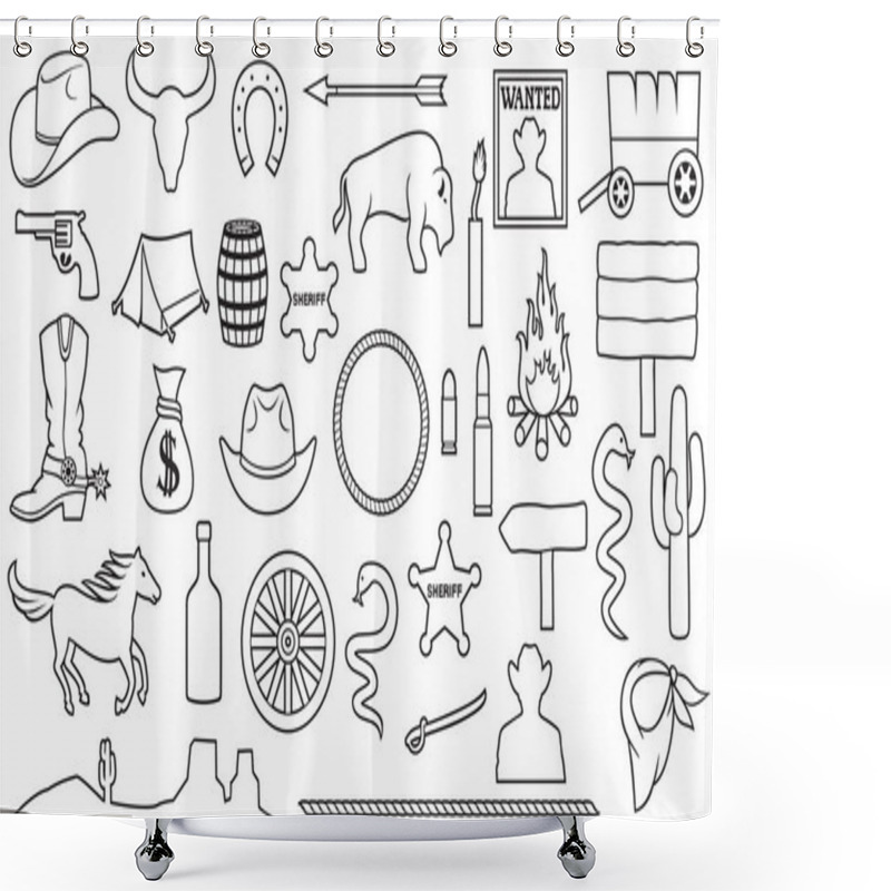 Personality  Wild West A Thin Line Icons Set Shower Curtains