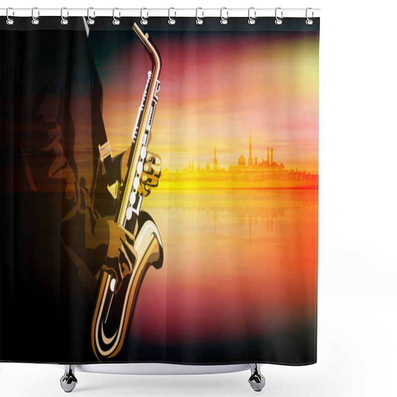 Personality  Abstract Music Illustration With Saxophone Player Shower Curtains