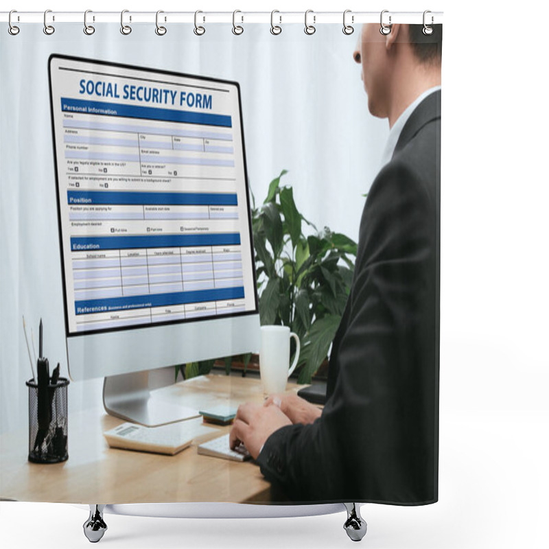 Personality  Cropped View Of Man Filling In Social Security Form Application Concept Shower Curtains