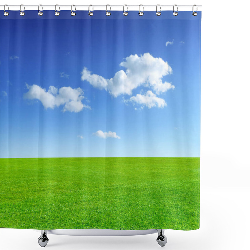 Personality  Green Meadow And Blue Sky With Fluffy Clouds Shower Curtains