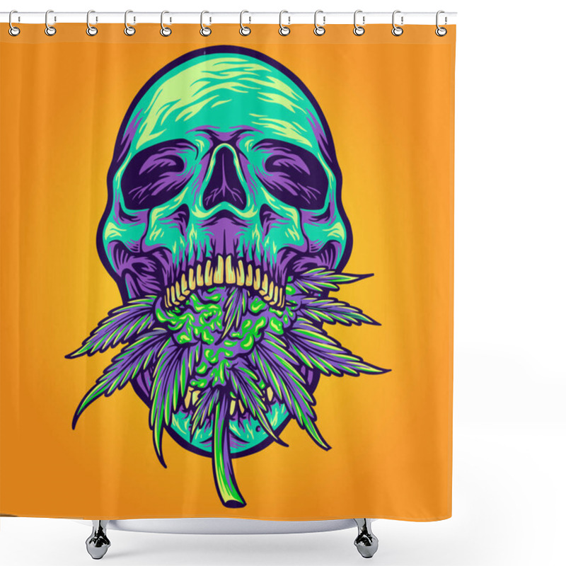 Personality  Green Head Skull With Kush Vector Illustrations For Your Work Logo, Merchandise T-shirt, Stickers And Label Designs, Poster, Greeting Cards Advertising Business Company Or Brands Shower Curtains