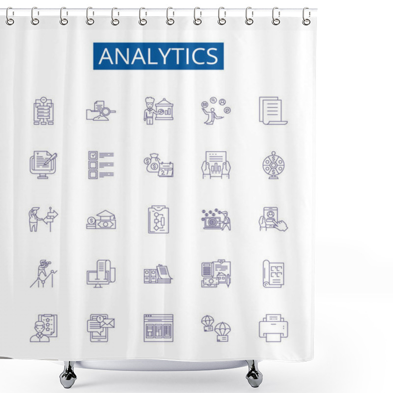 Personality  Analytics Line Icons Signs Set. Design Collection Of Analytics, Tracking, Data, Measurement, Insight, Metrics, Monitoring, Reporting Outline Vector Concept Illustrations Shower Curtains