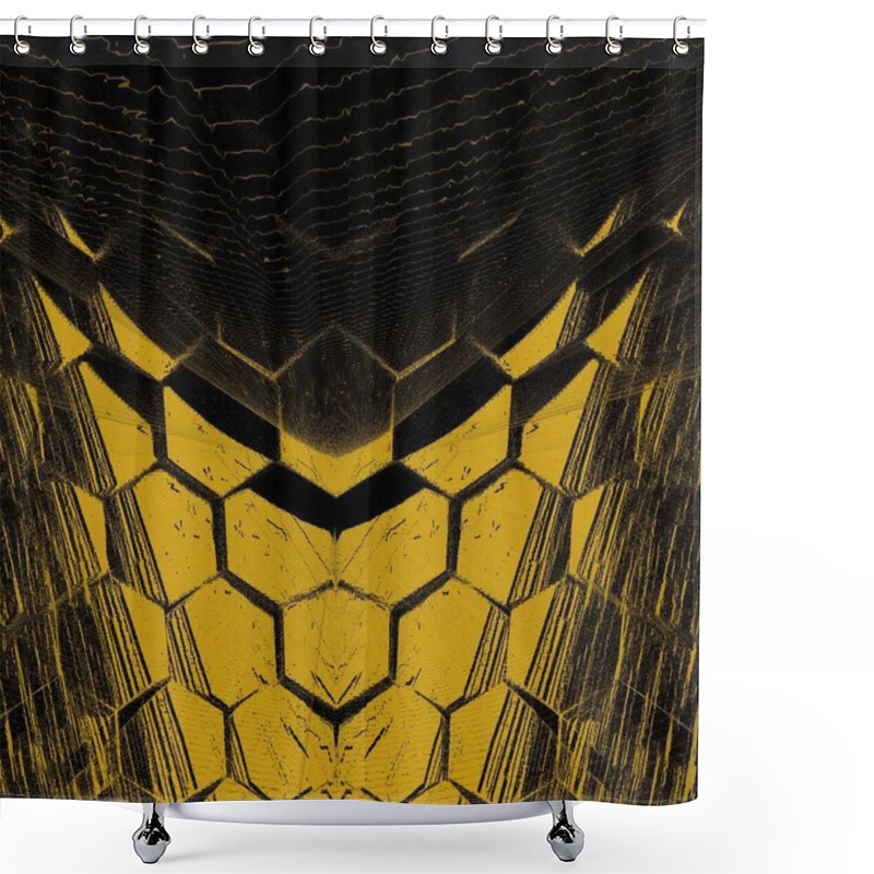 Personality  Bright Yellow Gold Hexagonal Patterns On Black Background Generating Many Intricate Shapes And Designs In A Square Format Shower Curtains