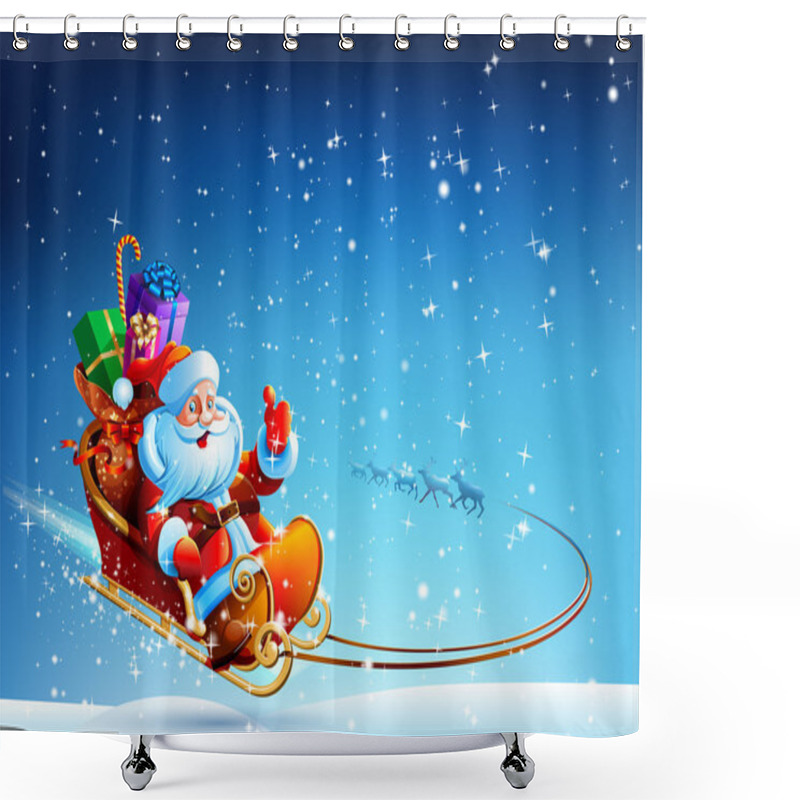 Personality  Santa Claus In A Sleigh Pulled By Reindeer Flying Shower Curtains