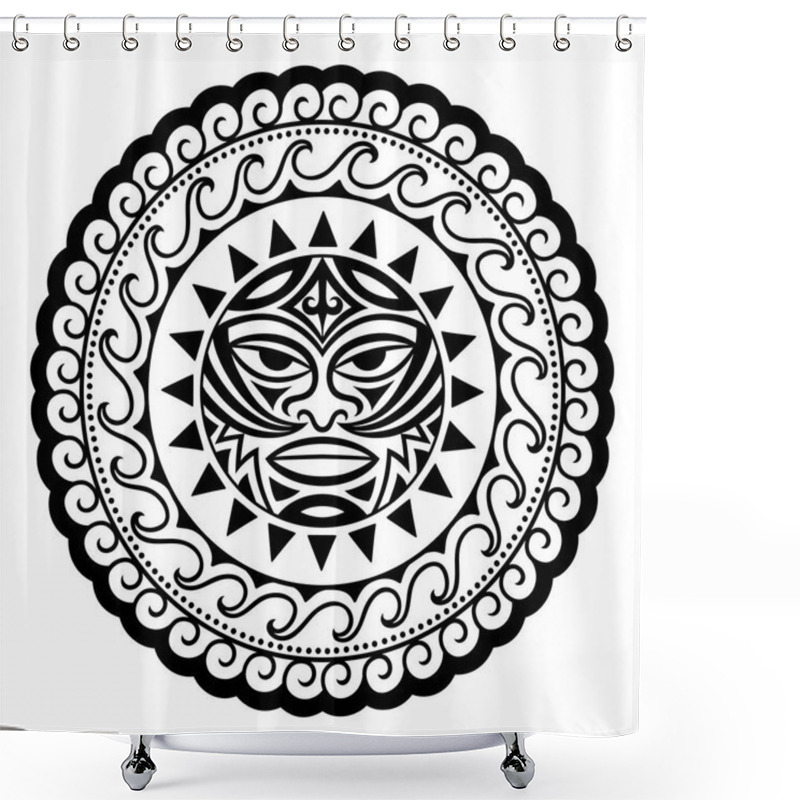 Personality  Circular Pattern In Form Of Mandala With Thunder-like Tiki Is Symbol-mask Of God. Traditional Ornaments Of Maori People - Moko Style. Vintage Decorative Tribal Border From Elements Of African Theme. Shower Curtains