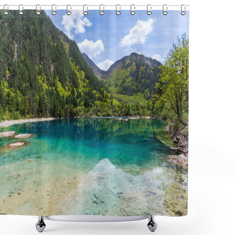 Personality  Stunning Blue Lake In Jiuzhaigou National Park, Sichuan, China. Shower Curtains