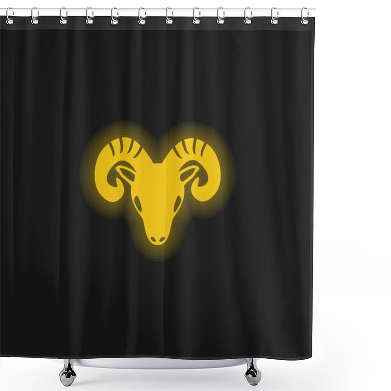 Personality  Aries Zodiac Symbol Of Frontal Goat Head Yellow Glowing Neon Icon Shower Curtains