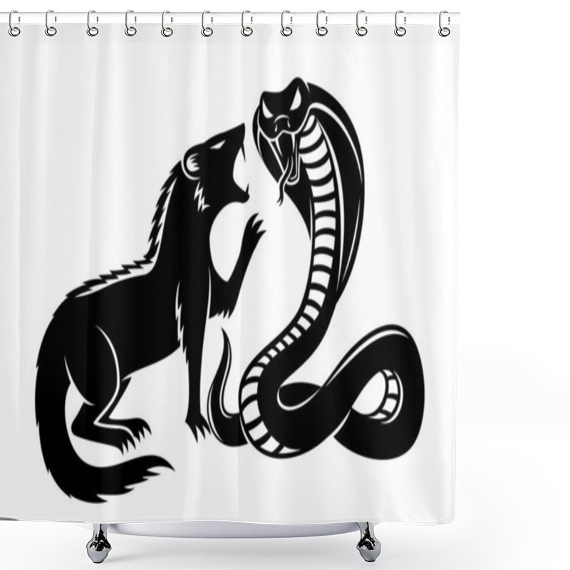 Personality  Angry mongoose and cobra icon on white background. shower curtains