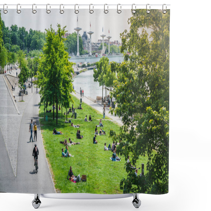 Personality  Lyon France, 16 May 2020 : People Doing Outdoor Activities On Rhone River Bank  On The First Weekend Of The Unlockdown In Lyon France Shower Curtains