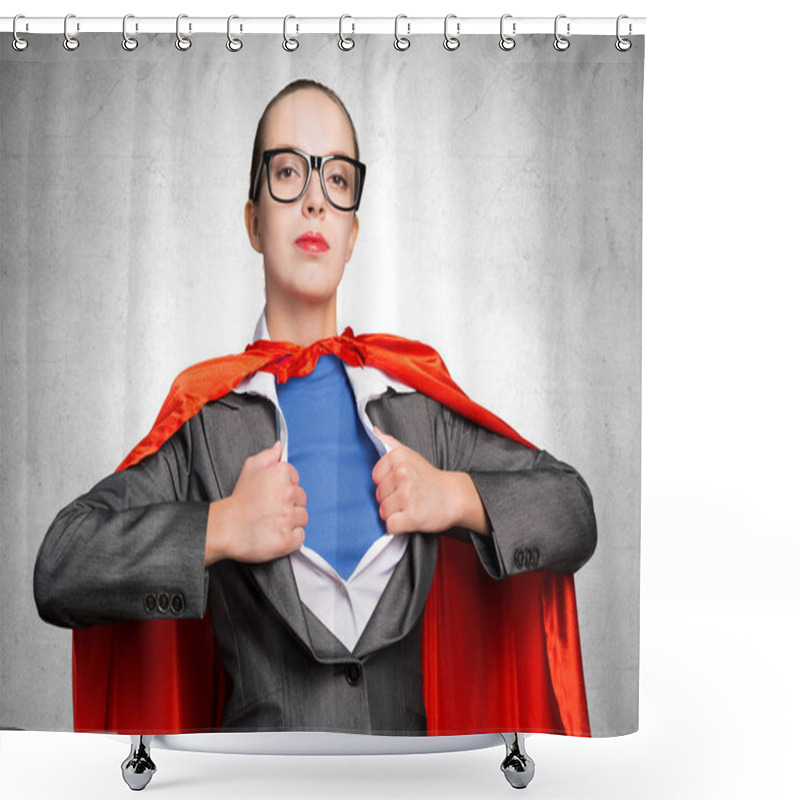 Personality  Attractive Young Business Lady In Red Hero Cape Shower Curtains