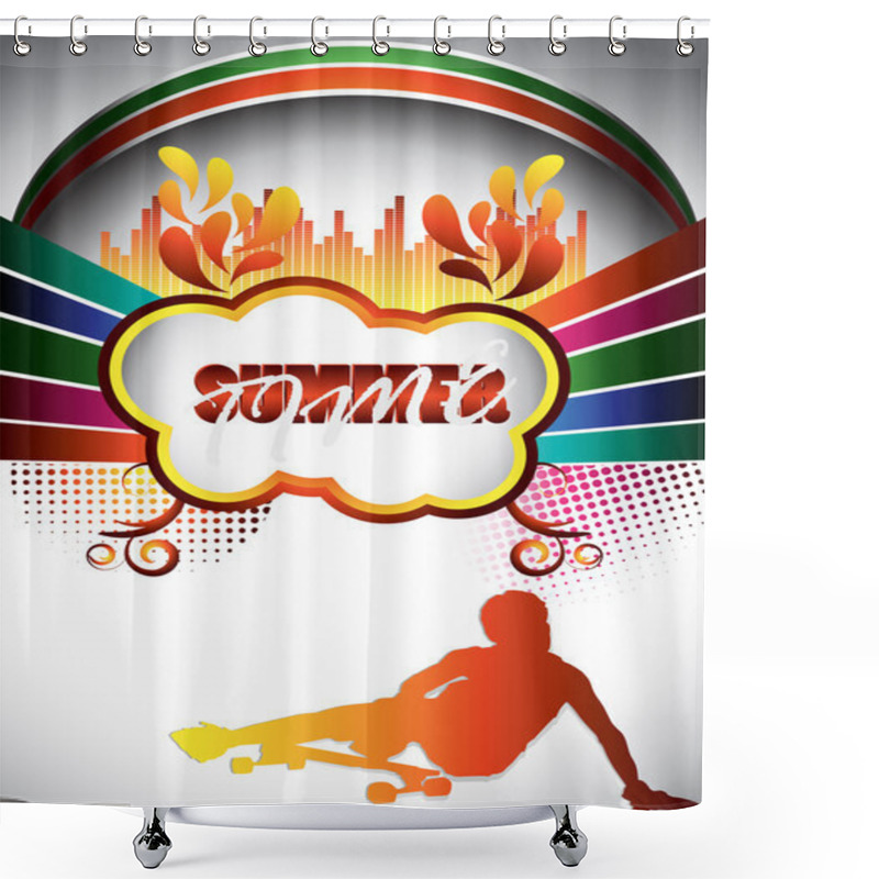 Personality  Abstract Summer Composition With Longboarder Silhouette Shower Curtains