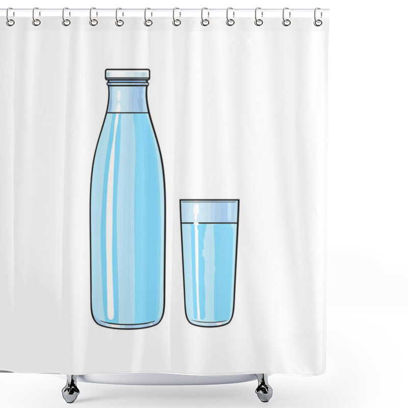 Personality  Vector Cartoon Glass Bottle, Cup Of Cold Water Shower Curtains