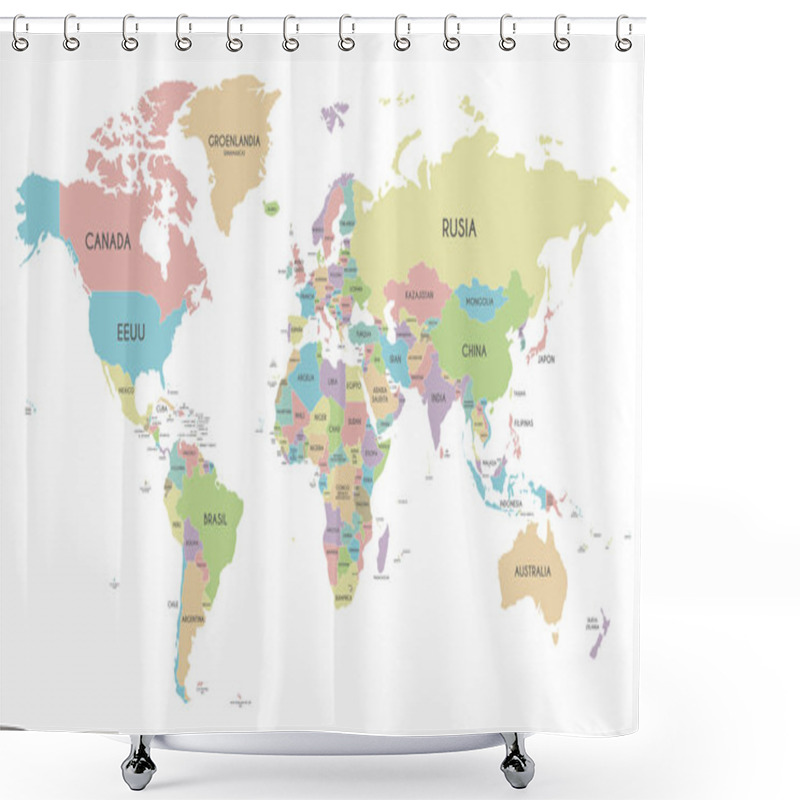 Personality  Political World Map Vector Illustration Isolated On White Background With Country Names In Spanish. Editable And Clearly Labeled Layers. Shower Curtains