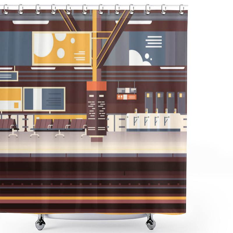 Personality  Train Station Interior Background Empty Platform Subway Or Railway With No Passengers Transport And Transportation Concept Shower Curtains