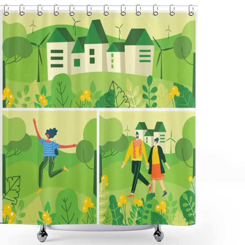 Personality  Vector Illustration Of People In Nature Posters Set Shower Curtains