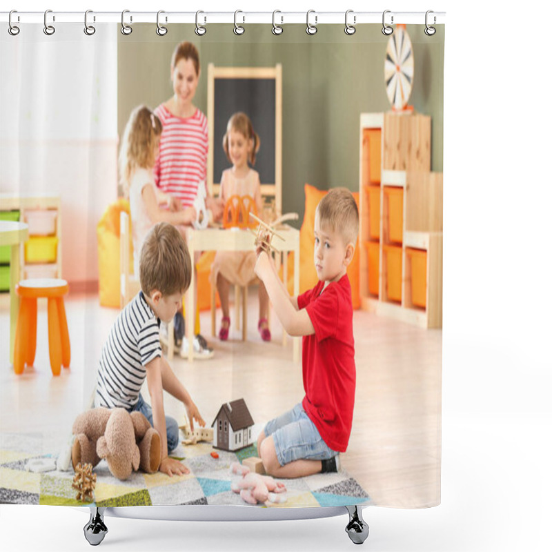 Personality  Cute Little Children Playing In Kindergarten Shower Curtains