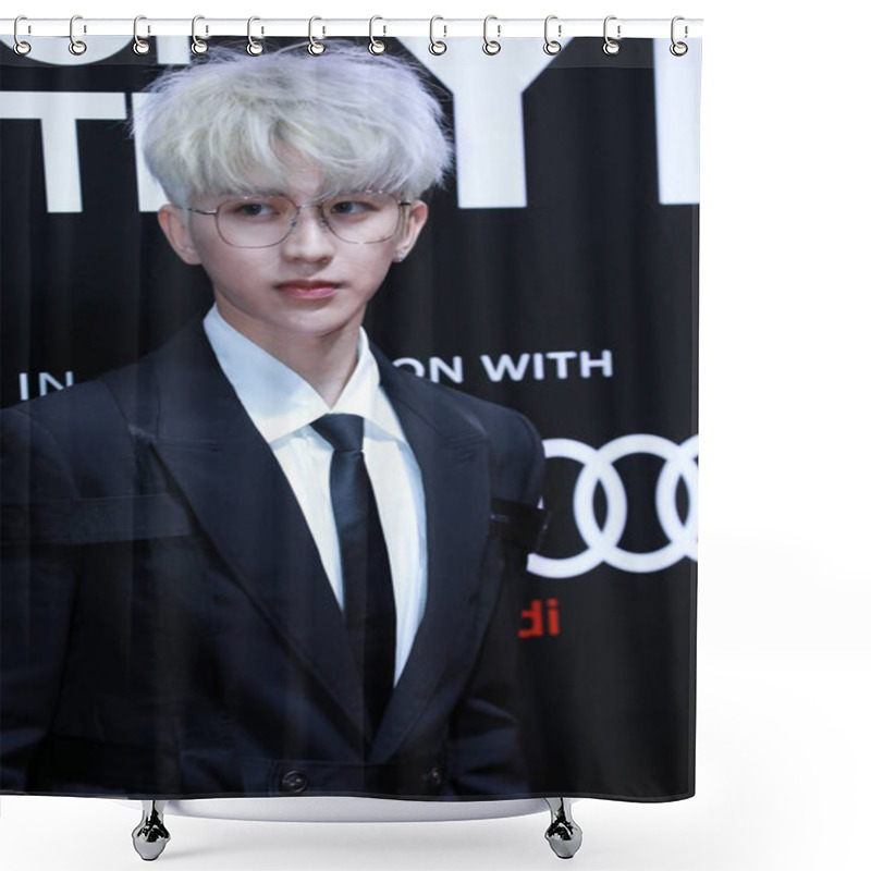 Personality  Chinese Singer-songwriter, Dancer, Actor And Rapper Cai Xukun, Better Known By The Mononym Kun, Shows Up In Black Suit With White Hair, Showing Off His Elegance At The Red Carpet For The GQ Men Of The Year 2020, Shanghai, China, 4 December 2020.   Shower Curtains