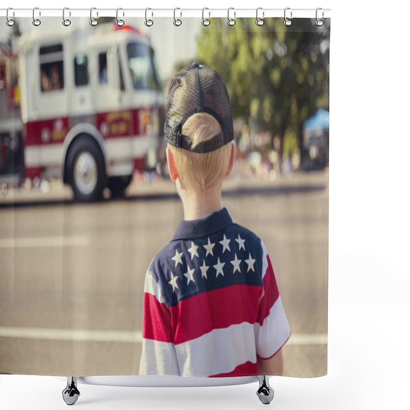 Personality  Boy Watching An Independence Day Parade Shower Curtains