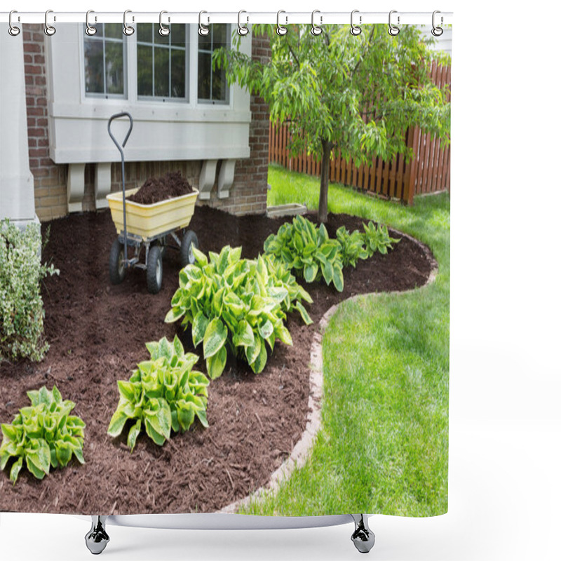 Personality  Garden Maintenance In Spring Doing The Mulching Shower Curtains