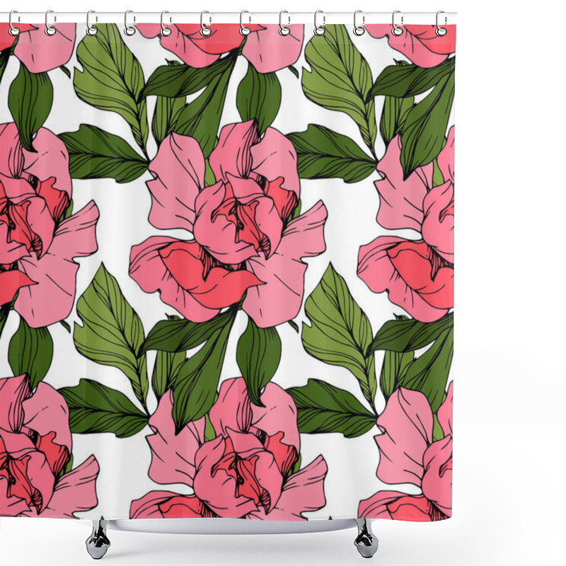 Personality  Vector Pink Peony Flower. Engraved Ink Art. Seamless Background Pattern. Fabric Wallpaper Print Texture. Shower Curtains