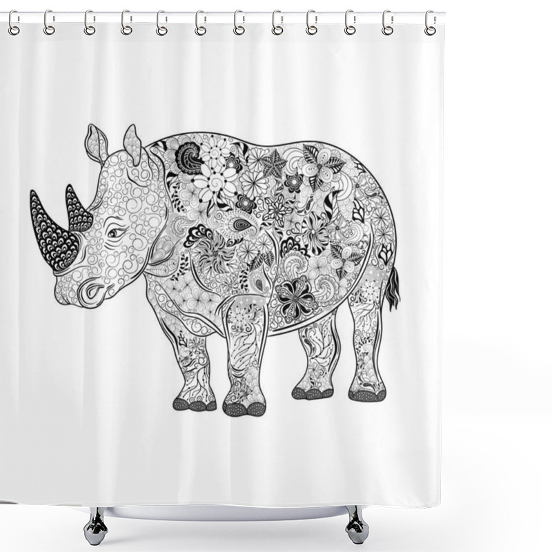 Personality  Rhinoceros  Doodle Illustration Shower Curtains