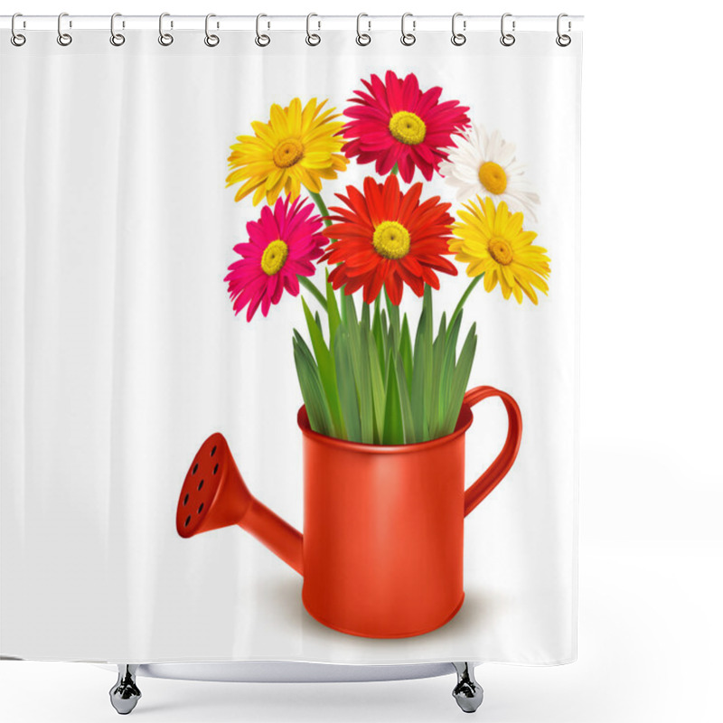 Personality  Fresh Summer Flowers In Orange Watering Can. Vector Illustration Shower Curtains