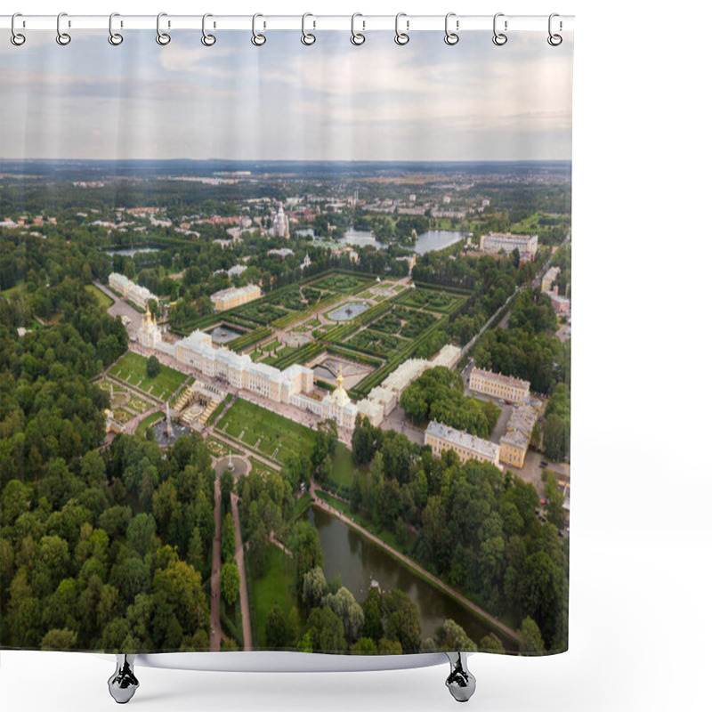 Personality  Aerial Of Peterhof Castle, With The Gardens And Water Fountains Shower Curtains