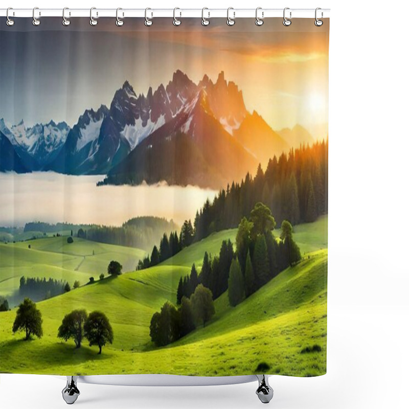 Personality  Beautiful Sunset In The Mountains Shower Curtains