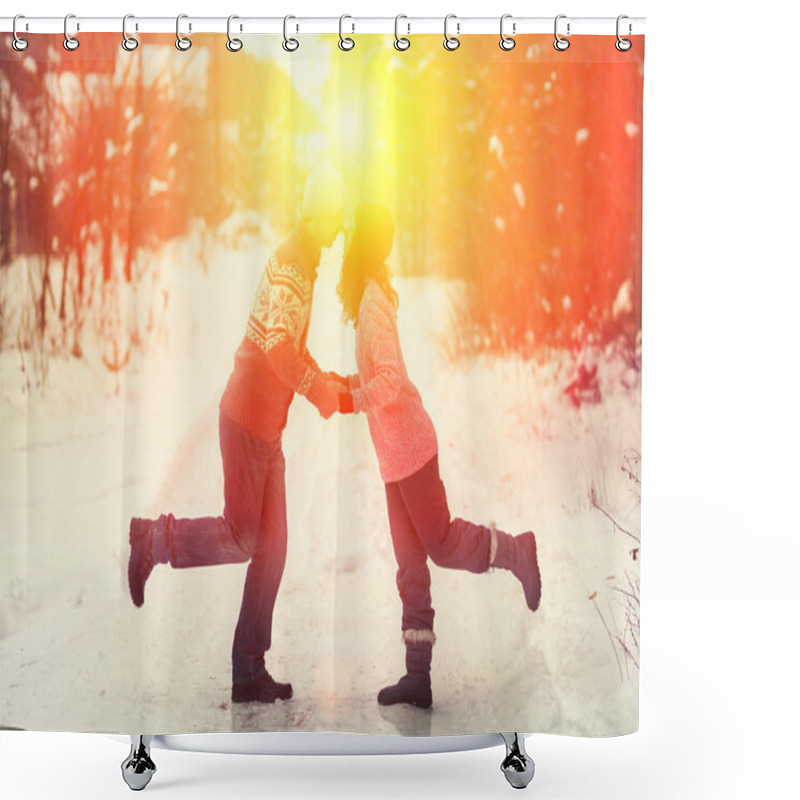 Personality  Couple  Kissing Outdoors In Snowy Winter Shower Curtains